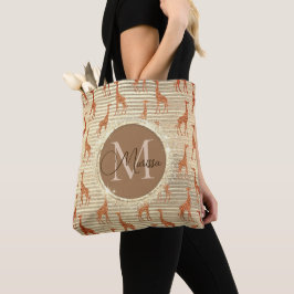 Monogram Glittery Giraffe on Gold Foil Tasche