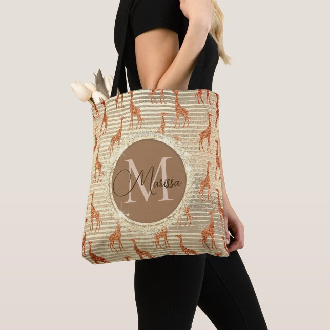 Monogram Glittery Giraffe on Gold Foil Tasche (Von Nahem)
