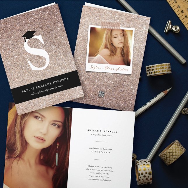 Monogram Glitzer aus Kupfer Letter S Modernes Foto Ankündigung (Von Creator hochgeladen)