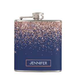 Monogram Glitzer Blush Pink Rose Gold Navy Blue Flachmann