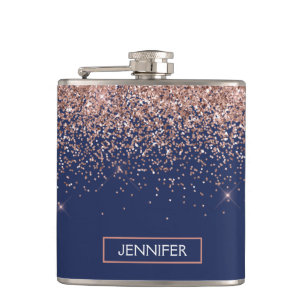 Monogram Glitzer Blush Pink Rose Gold Navy Blue Flachmann