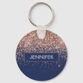 Monogram Glitzer Blush Pink Rose Gold Navy Blue Schlüsselanhänger