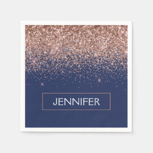 Monogram Glitzer Blush Pink Rose Gold Navy Blue Serviette