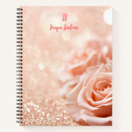 Monogram Glitzer Rose Gold Hintergrund und Rose Notizbuch