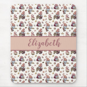 Monogram Gnomes Baking Cupcakes Donuts Pink Script Mousepad