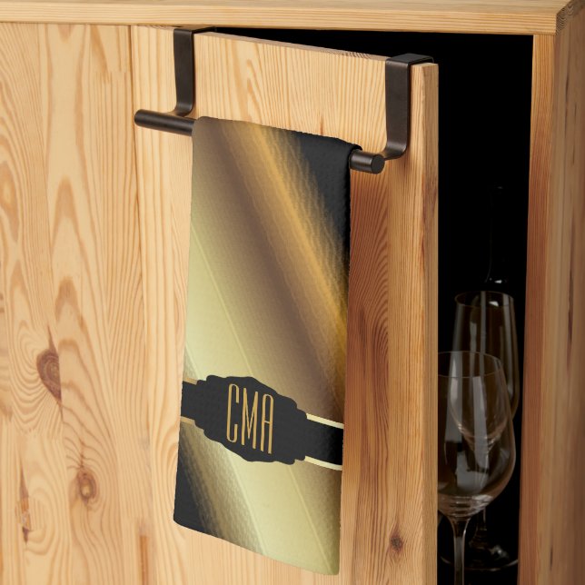 Monogram Gold Abstract Diagonal Stripes Geschirrtuch (Drittel gefaltet)