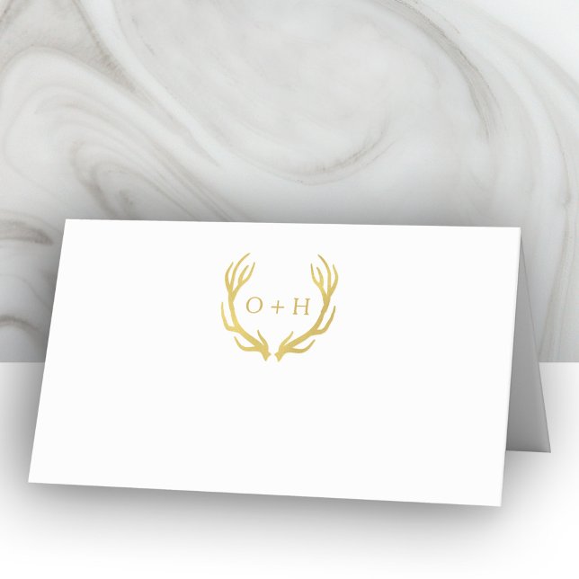 Monogram Gold Antlers | Hochgeklappte Platzkarten (Von Creator hochgeladen)