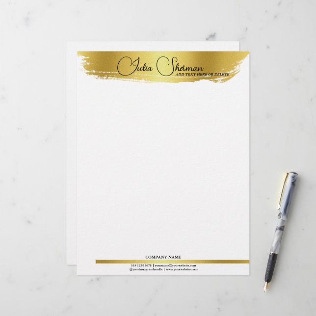 Monogram Gold Black Chic Modernes Script Minimalis Briefbogen (Vorderseite/Rückseite Beispiel)
