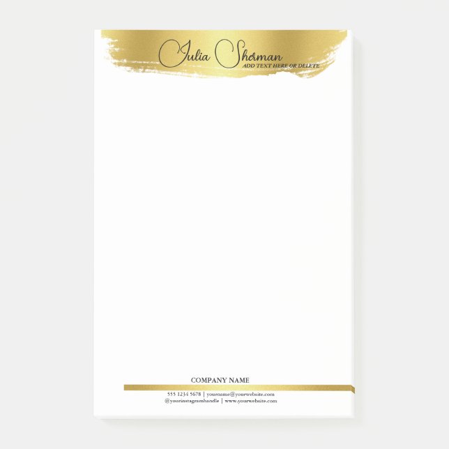 Monogram Gold Black Chic Modernes Script Minimalis Post-it Klebezettel (Vorderseite)