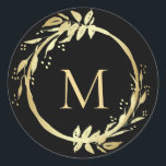Monogram Gold Black Christmas Wreath Umschlag Aufk Runder Aufkleber<br><div class="desc">Hier ist eine schöne, elegante Art, Ihre eigene persönliche Touch zu Ihrem Weihnachtsgruß-Karten Umschläge, Geschenke, Packpapier und mehr mit dem Bild eines handgemalten Weihnachtskranz in der Farbe Gold. Im Inneren ist Ihr persönliches Monogramm Initial. Zusätzlich zum Hinzufügen des Initials können Sie auch die Hintergrundfarbe ändern, wenn Sie möchten. Wenn Sie...</div>