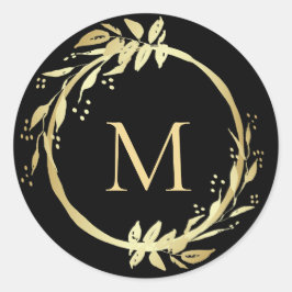 Monogram Gold Black Christmas Wreath Umschlag Aufk Runder Aufkleber