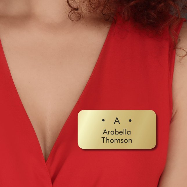 Monogram Gold Black Minimalistisch Elegante Modern Namensschild (Von Creator hochgeladen)