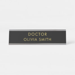 Monogram Gold Black Minimalistisch Modern Schreibtischnamensplakette