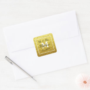 Monogram Gold Black Mr. Mrs. Year Wedding Paper Quadratischer Aufkleber