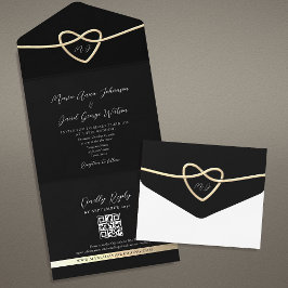 Monogram Gold Black Wedding All-in-One Einladung