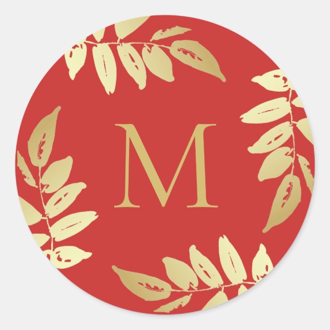 Monogram Gold Botanical Blätter Umschlag Aufkleber (Vorderseite)