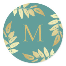 Monogram Gold Botanical Blätter Umschlag Aufkleber