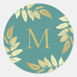 Monogram Gold Botanical Blätter Umschlag Aufkleber