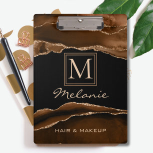 Monogram Gold Brown Moderner Marmor Eleganter Chic Klemmbrett