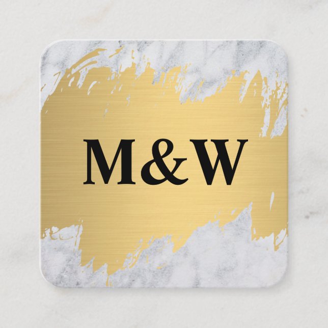Monogram Gold Brushed and Marmor Quadratische Visitenkarte (Vorderseite)