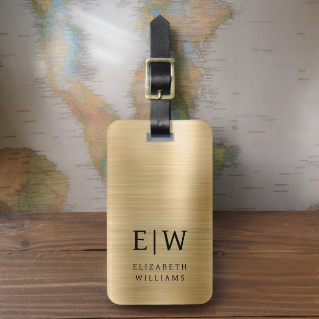 Monogram Gold Brushed Metallic Elegant Gepäckanhänger (Von Creator hochgeladen)