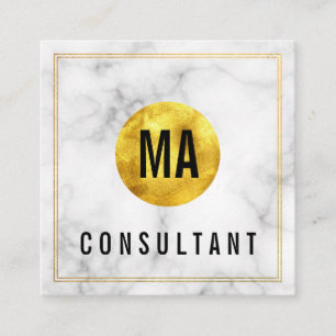 Monogram Gold Circle Marble Quadratische Visitenkarte