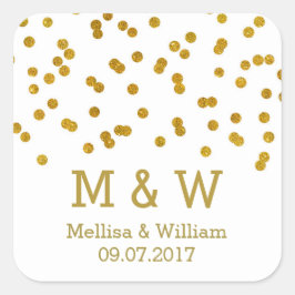 Monogram Gold Confetti Gastgeschenk Hochzeit Tags Quadratischer Aufkleber