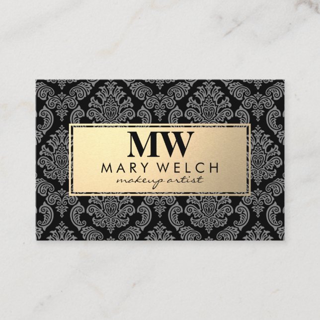 Monogram Gold Damask Muster Gold Frame Terminkarte (Vorderseite)