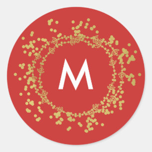 Monogram Gold Decoration Weihnachten Rot Runder Aufkleber