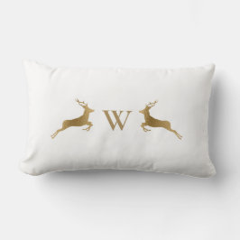 Monogram Gold Deer White Winter Lendenkissen