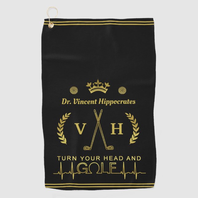 Monogram Gold des Funny Doctor Arzt Individuelle N Golfhandtuch (Vorderseite)