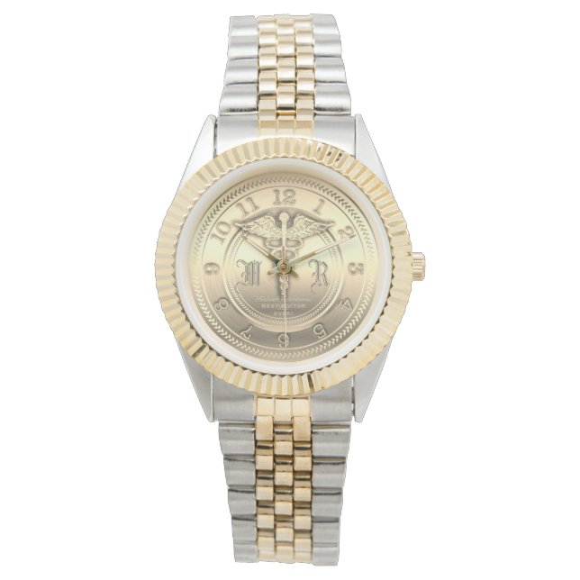 Monogram Gold Doctor Medical Clinic Armbanduhr (Vorderseite)