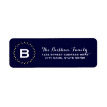 Monogram Gold Dots Rücksendeadresse Label / Marine