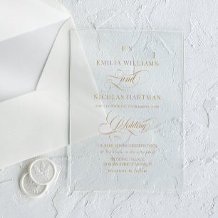 Monogram Gold Elegant Calligraphy Wedding Acryleinladungen