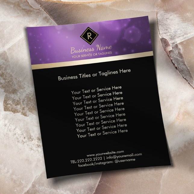 Monogram Gold Erstlogos Modern Black & Lila Flyer (Von Creator hochgeladen)