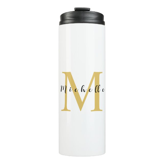 Monogram Gold Farbe Ihr Name Sondergeschenk Gelieb Thermosbecher (Vorderseite)