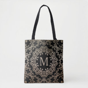 Monogram Gold Filigree Motif Tote Bag Tasche