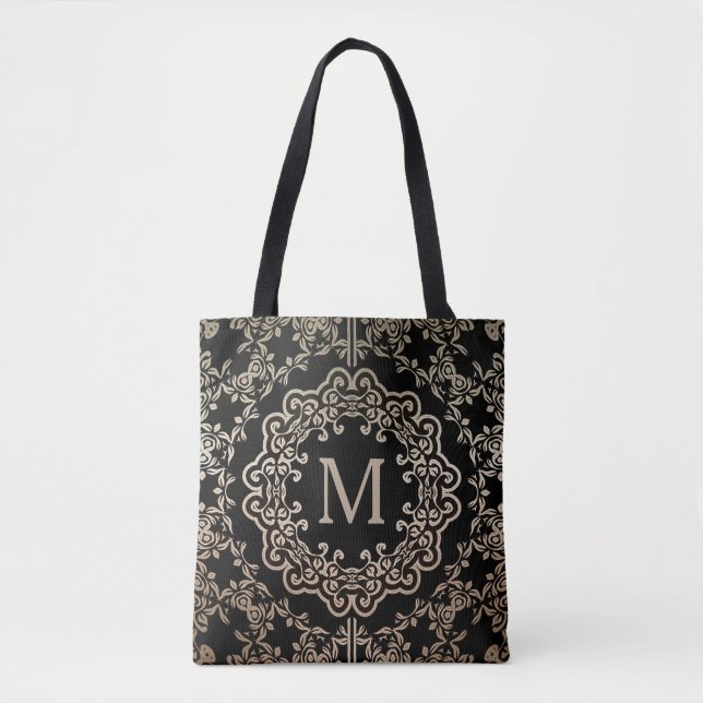Monogram Gold Filigree Motif Tote Bag Tasche (Vorderseite)
