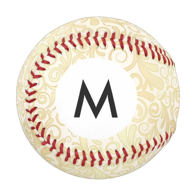 Monogram Gold floral Blätter Muster Baseball (Vorderseite Links)