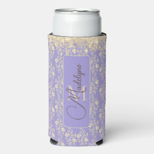 Monogram Gold Floral on Lavender Selters Dosenkühler