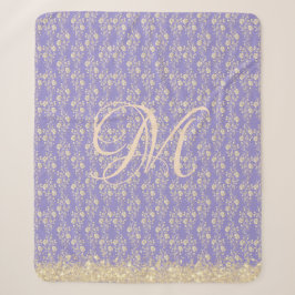 Monogram Gold Floral on Lavender Sherpa Bl Sherpadecke
