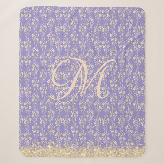 Monogram Gold Floral on Lavender Sherpa Bl Sherpadecke (Vorderseite)