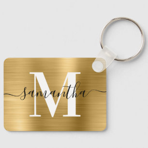 Monogram Gold Foil Foto Rectangle Schlüsselanhänger