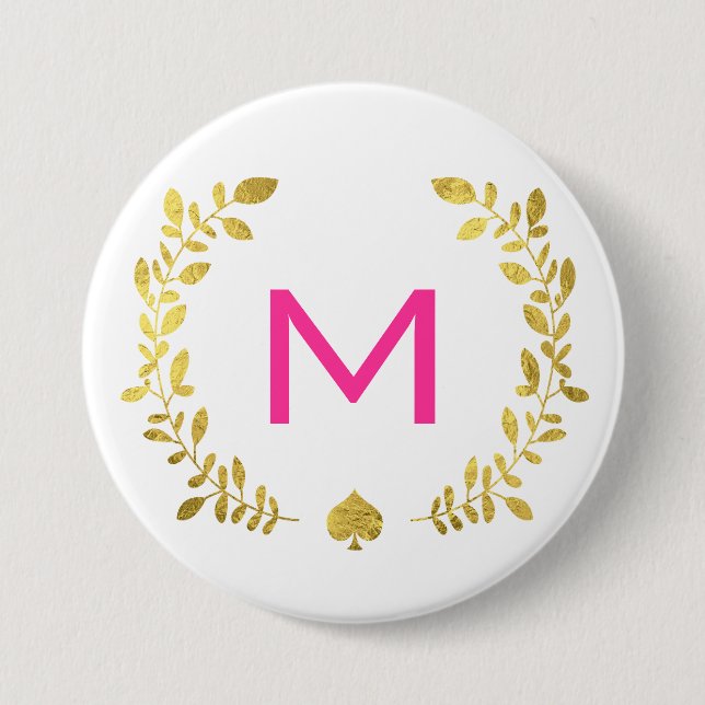Monogram Gold Foil Laurel & Spade Button (Vorderseite)