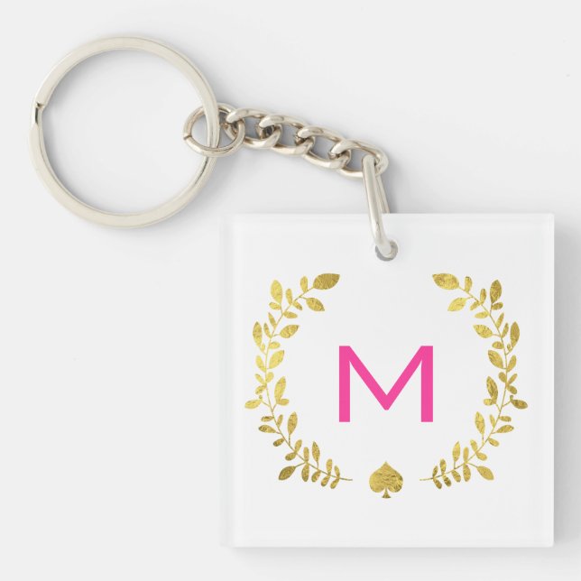 Monogram Gold Foil Laurel & Spade Schlüsselanhänger (Vorderseite)