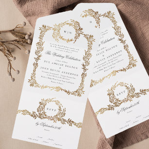 Monogram Gold Foil Wappen Classic Elegante Hochzei All In One Einladung