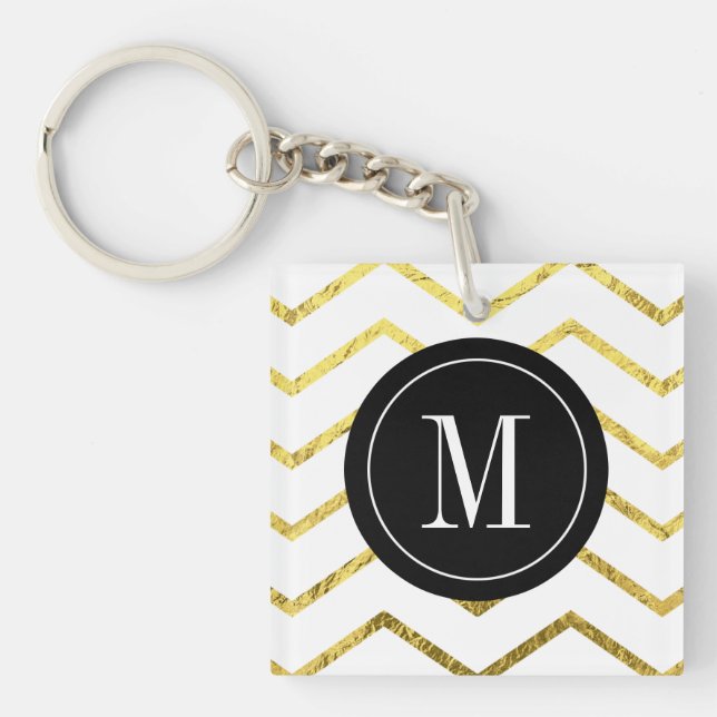 Monogram Gold Foil Zickzack Schlüsselanhänger (Vorderseite)