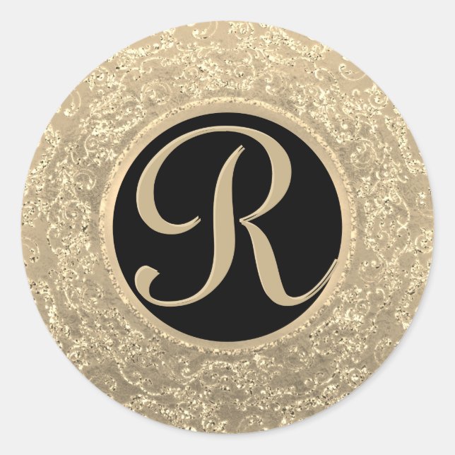 Monogram Gold Glam Siegel Runder Aufkleber (Vorderseite)