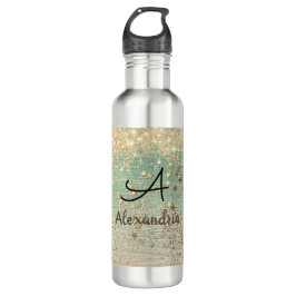 Monogram Gold Glitzer auf Sea Green Edelstahlflasche