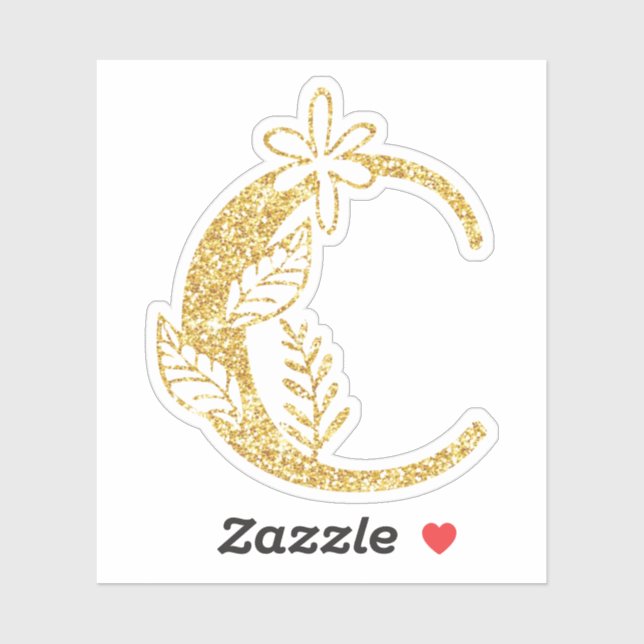 Monogram Gold Glitzer Initial C Floral Vinyl Aufkleber (Blatt)